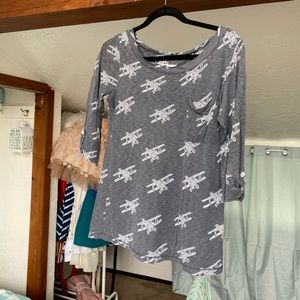 Porridge S airplane gray blouse Anthropologie